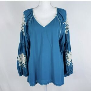 Sundance Top Womens Medium Teal Naomi Isles Embroidered Blouse